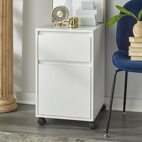 TMS Harlee 2 Drawer Rolling File Cabinet, White
