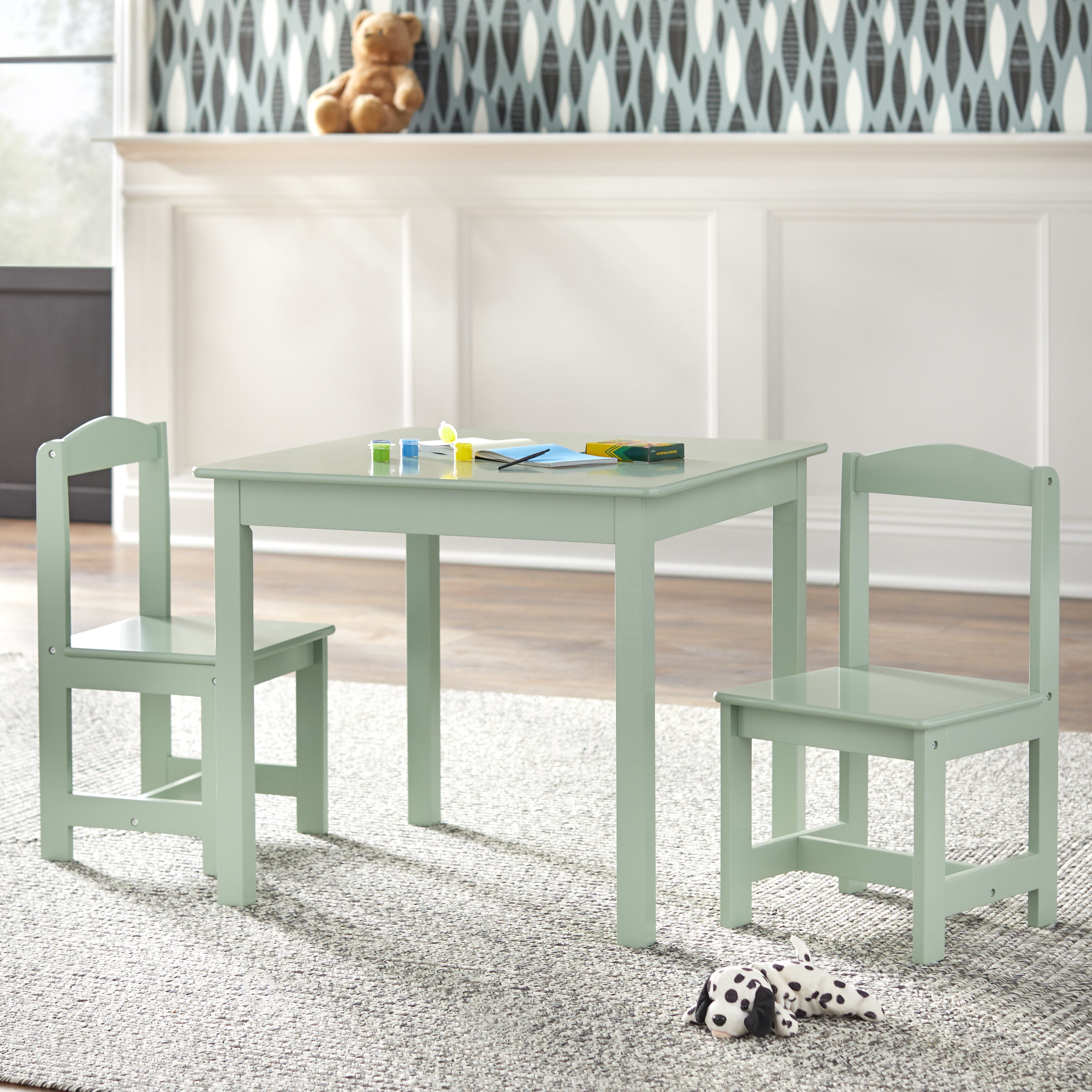 TMS Hayden Kids Table & Chairs Set - Green Wood - Walmart.com