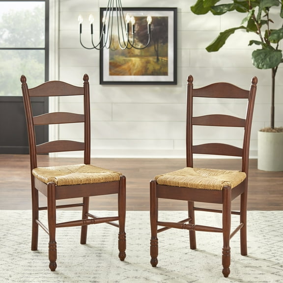 TMS Indoor Ladder Back Dining Chair with Rush Seat, Set of 2, Walnut