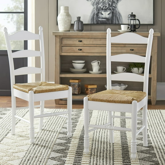 TMS Indoor Ladder Back Dining Chair with Rush Seat, Set of 2, White
