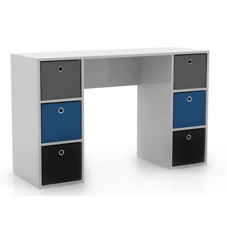 TMS Kids Contemporary Student Writing Desk with Storage Bins, White/Blue
