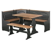 TMS Knox 3-Piece Corner Reversible Indoor Dining Breakfast Nook with Storage, Includes Nook, Table and Bench, Black/Walnut