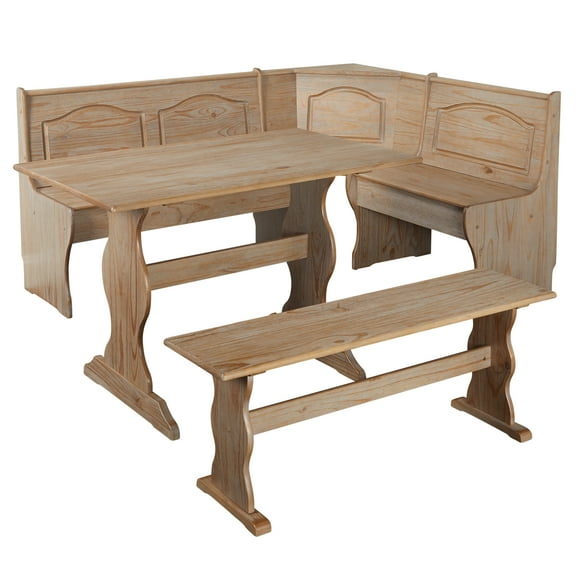 TMS Knox 3-Piece Corner Reversible Indoor Dining Breakfast Nook with Storage, Includes Nook, Table and Bench, Natural