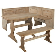 TMS Knox 3-Piece Corner Reversible Indoor Dining Breakfast Nook with Storage, Includes Nook, Table and Bench, Natural