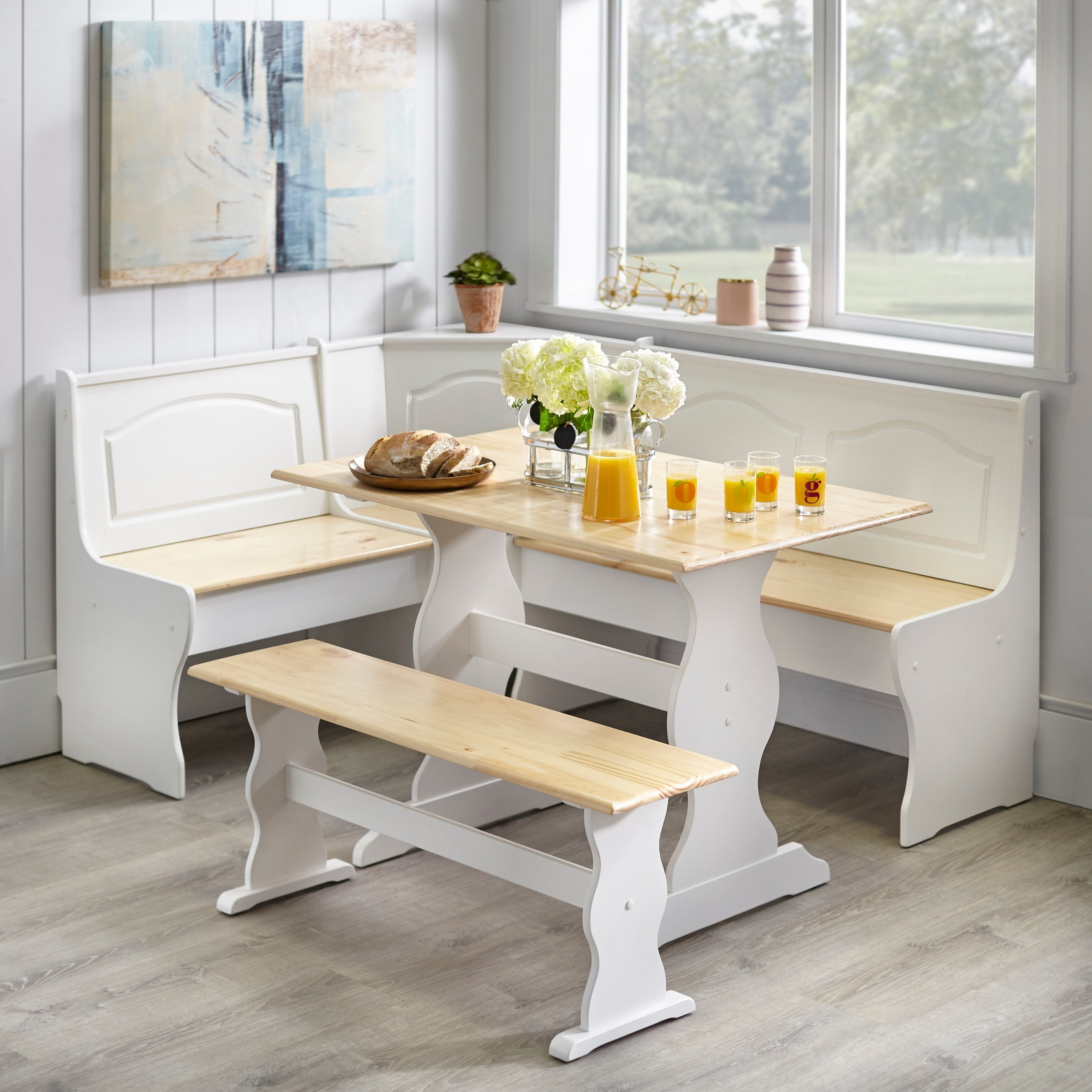 TMS Knox 3 Piece Kitchen Furniture Set with Seating Includes Storage Nook Table and Bench White Natural Walmart
