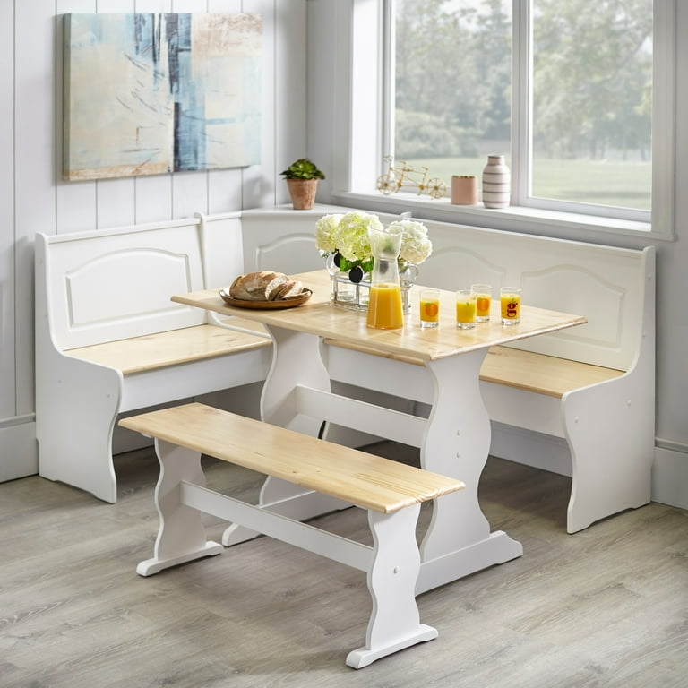 TMS Knox 3 Piece Kitchen Furniture Set with Seating Includes Storage Nook Table and Bench White Natural Walmart