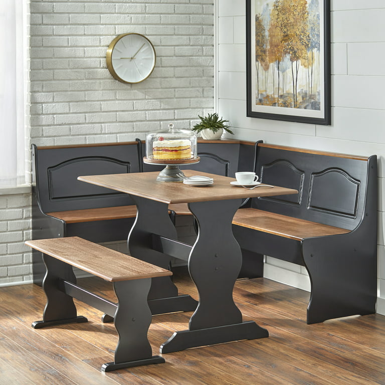 TMS Knox Corner Reversible Dining Breakfast Nook with Storage, Black and  Walnut 