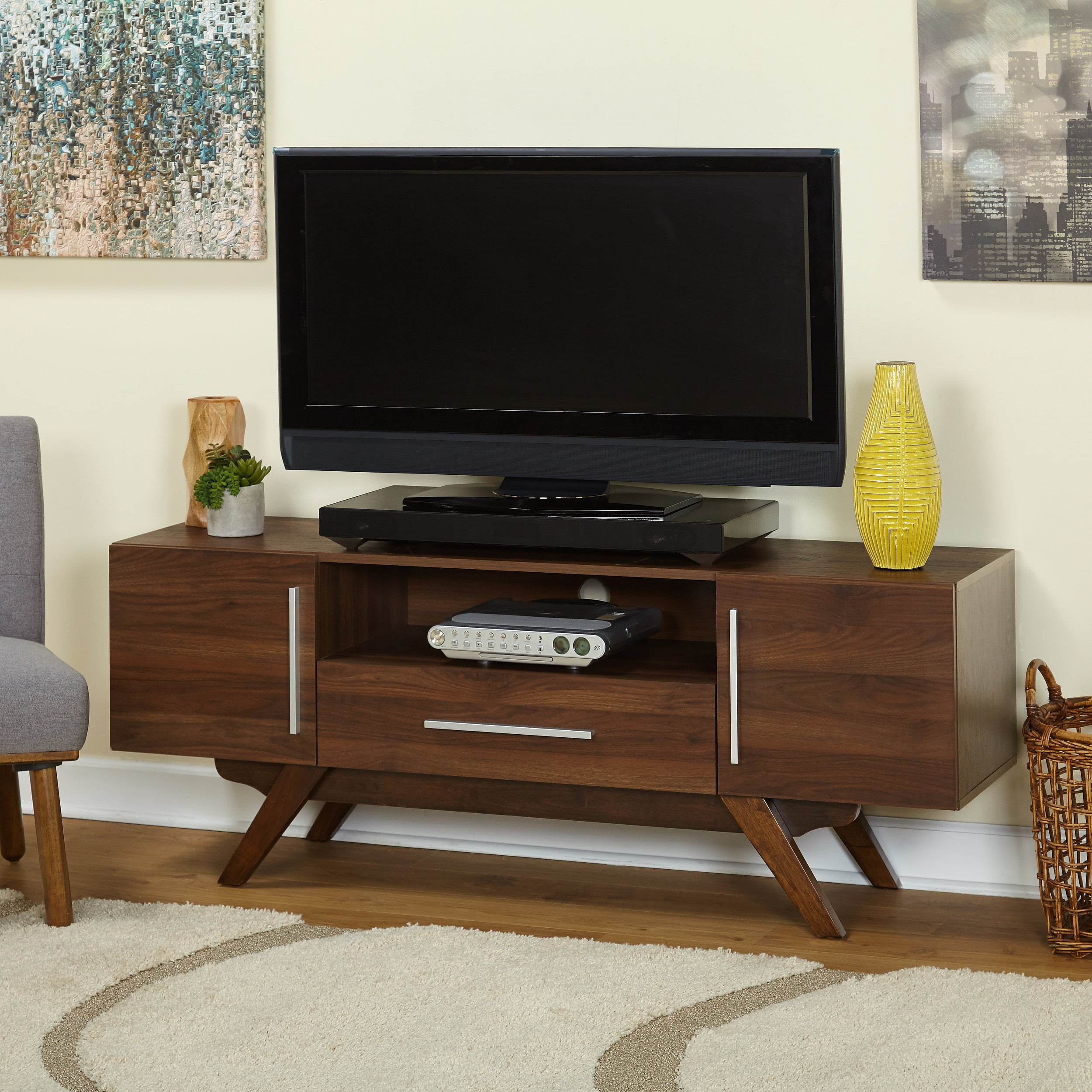 TMS Lambert Mid-Century TV Stand Up to 64 TV Walnut Finish