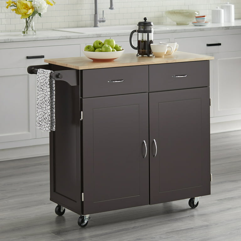 TMS Large Kitchen Cart with Wood Top Black