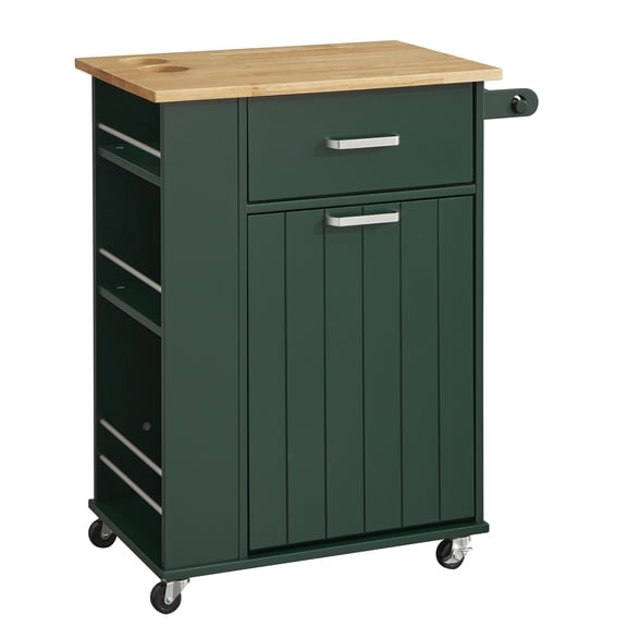 TMS Lima 3-Tier Rolling Kitchen Storage Cart with Spice Rack, Towel Bar, and Pull-Out Trash Bin Door, Dark Hunter Green