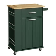TMS Lima 3-Tier Rolling Kitchen Storage Cart with Spice Rack, Towel Bar, and Pull-Out Trash Bin Door, Dark Hunter Green