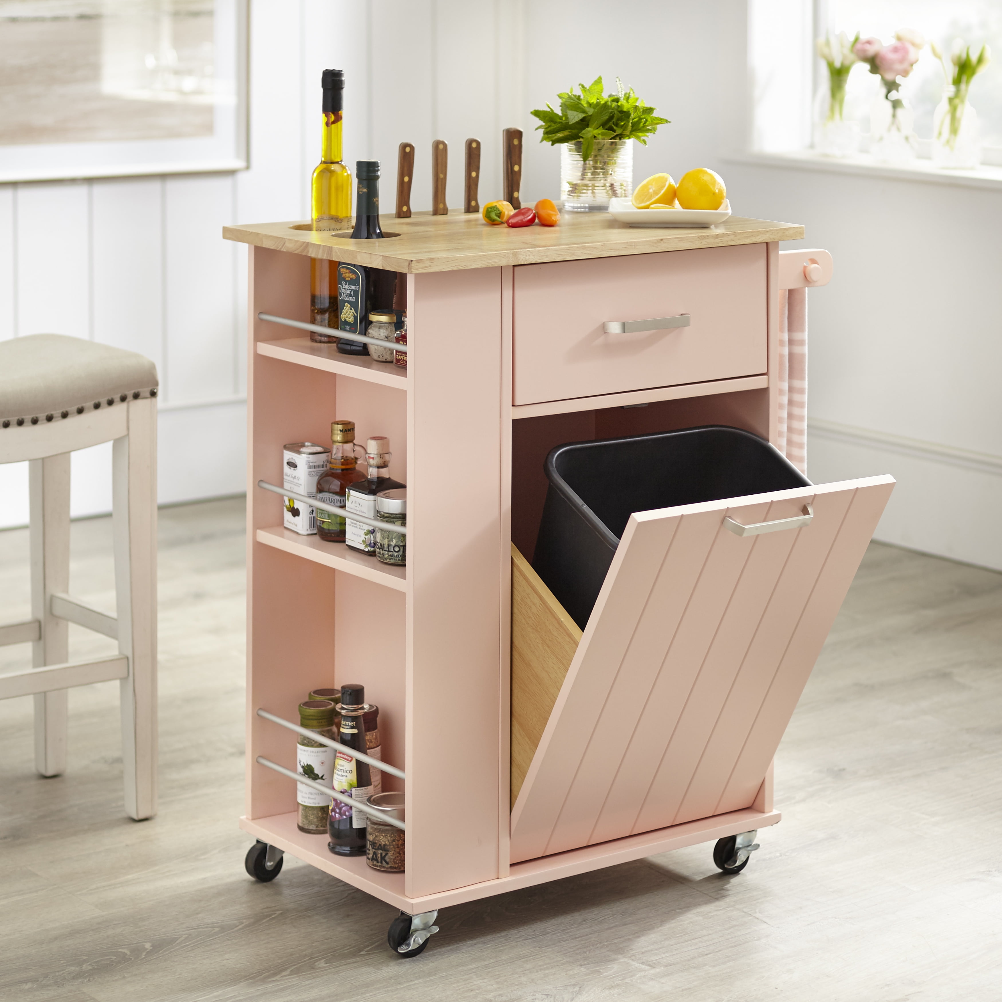 Microwave cart with garbage bin discount