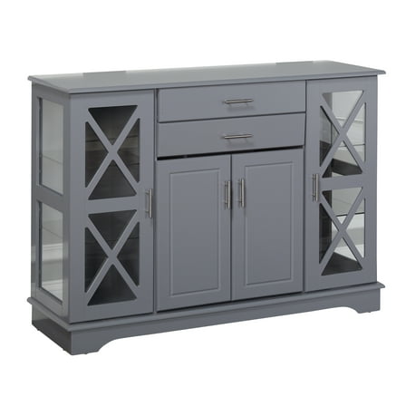 TMS Luna 47" Transitional Buffet with Two Glass Doors, Two Drawers, and Five Adjustable Shelves, Gray