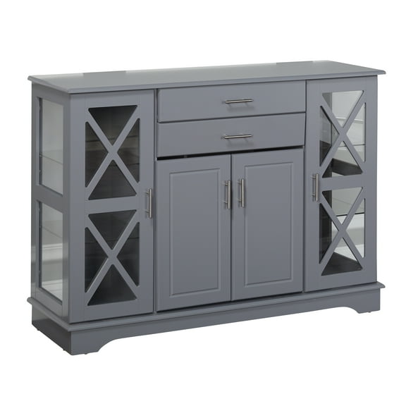 TMS Luna 47" Transitional Buffet with Two Glass Doors, Two Drawers, and Five Adjustable Shelves, Gray