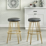 TMS Magnus Bar 24  High Backless Counter Stool, Set of 2, Black Faux Leather Seat/Gold Metal Frame