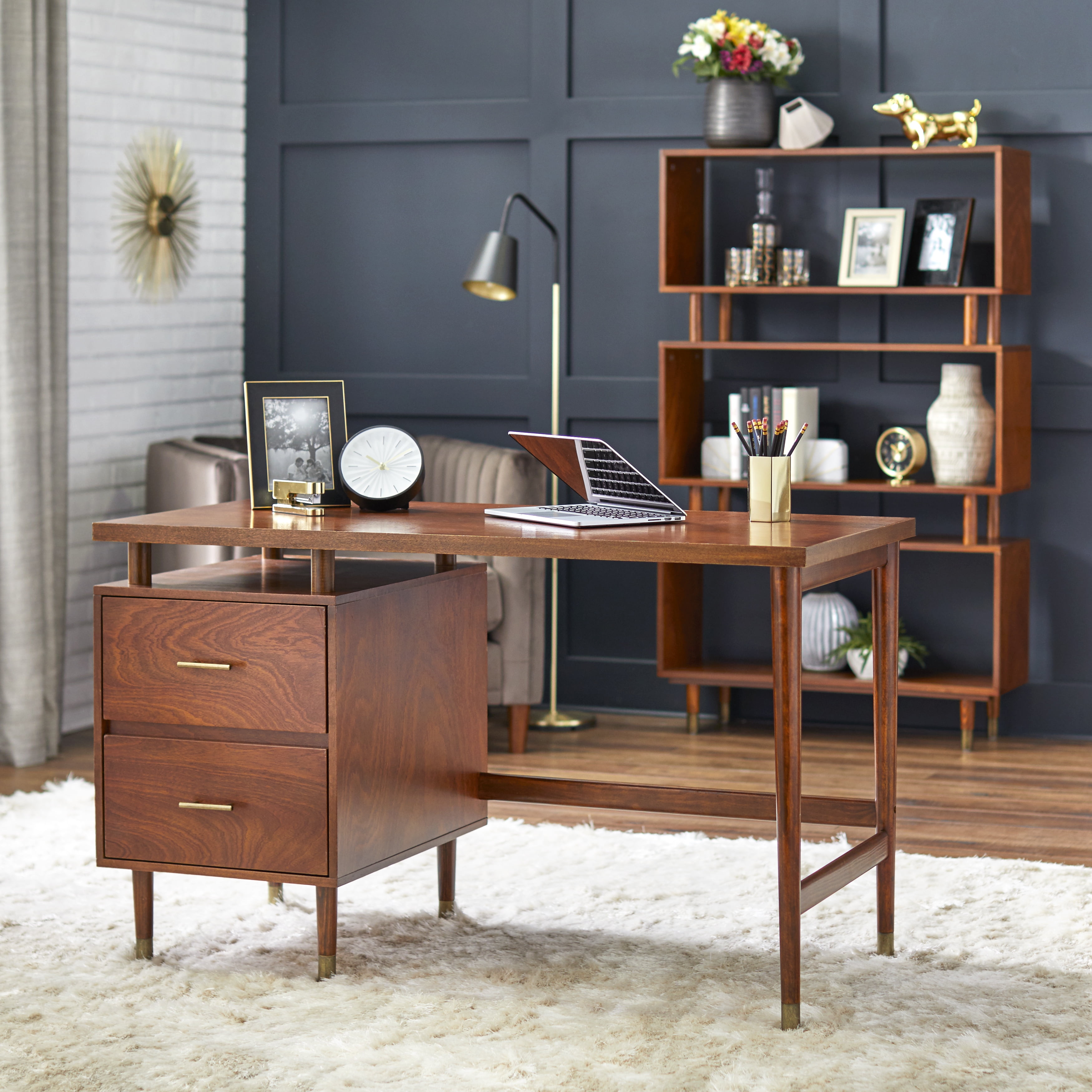 Simple Living Margo 2-drawer Mid-century Modern Desk - Walnut