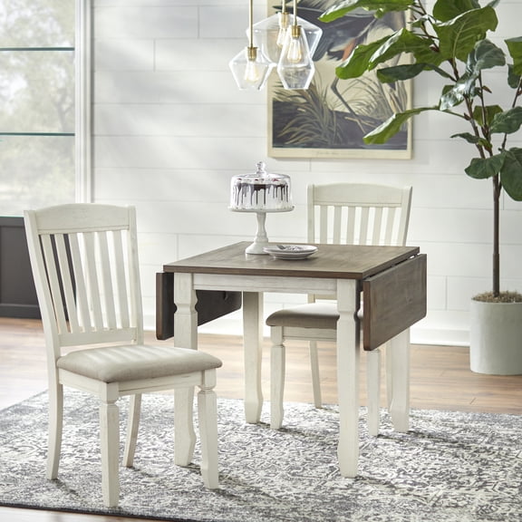 TMS Maryland 3-Piece Indoor Dining Set, Includes Drop-Leaf Table and Chairs, Walnut/Antique White