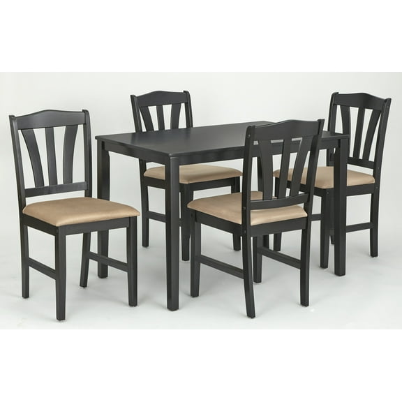TMS Metropolitan 5-Piece Wood Farmhouse Upholsered Dining Set with Table and Chairs, Black