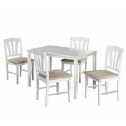 TARGET MARKETING SYSTEMS TMS Metropolitan 5-Piece Wood Farmhouse Upholsered Dining Set with Table and Chairs, White
