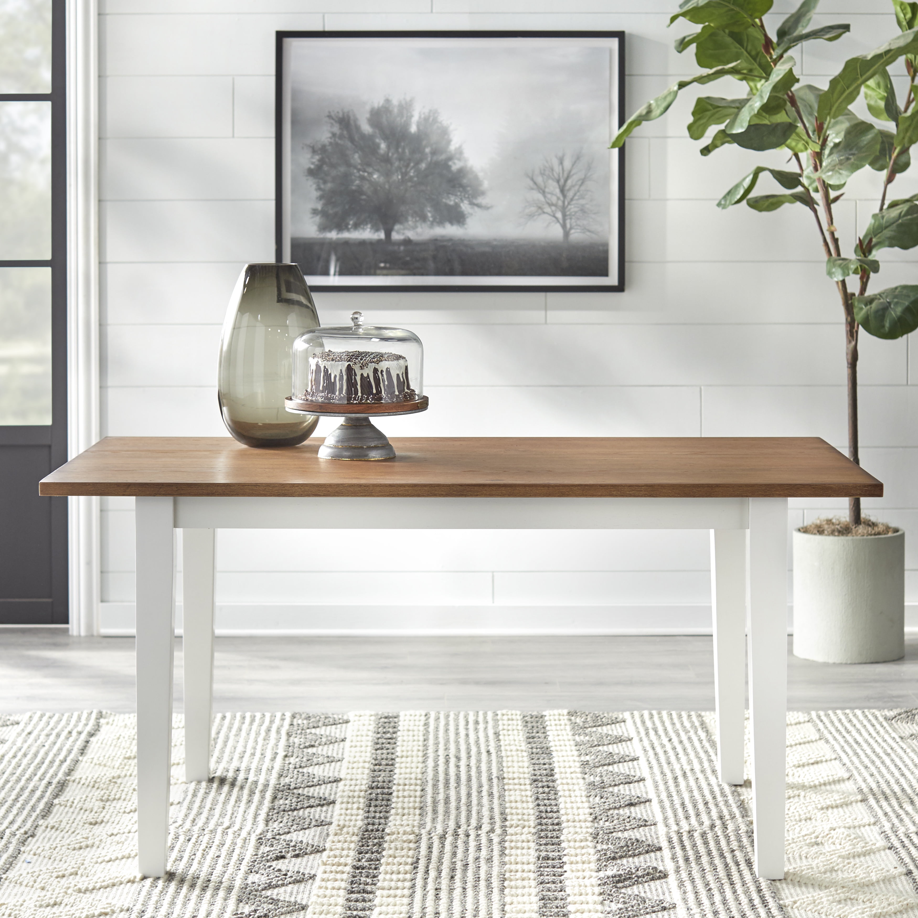 TMS Nashville Farmhouse Dining Table, Driftwood and White