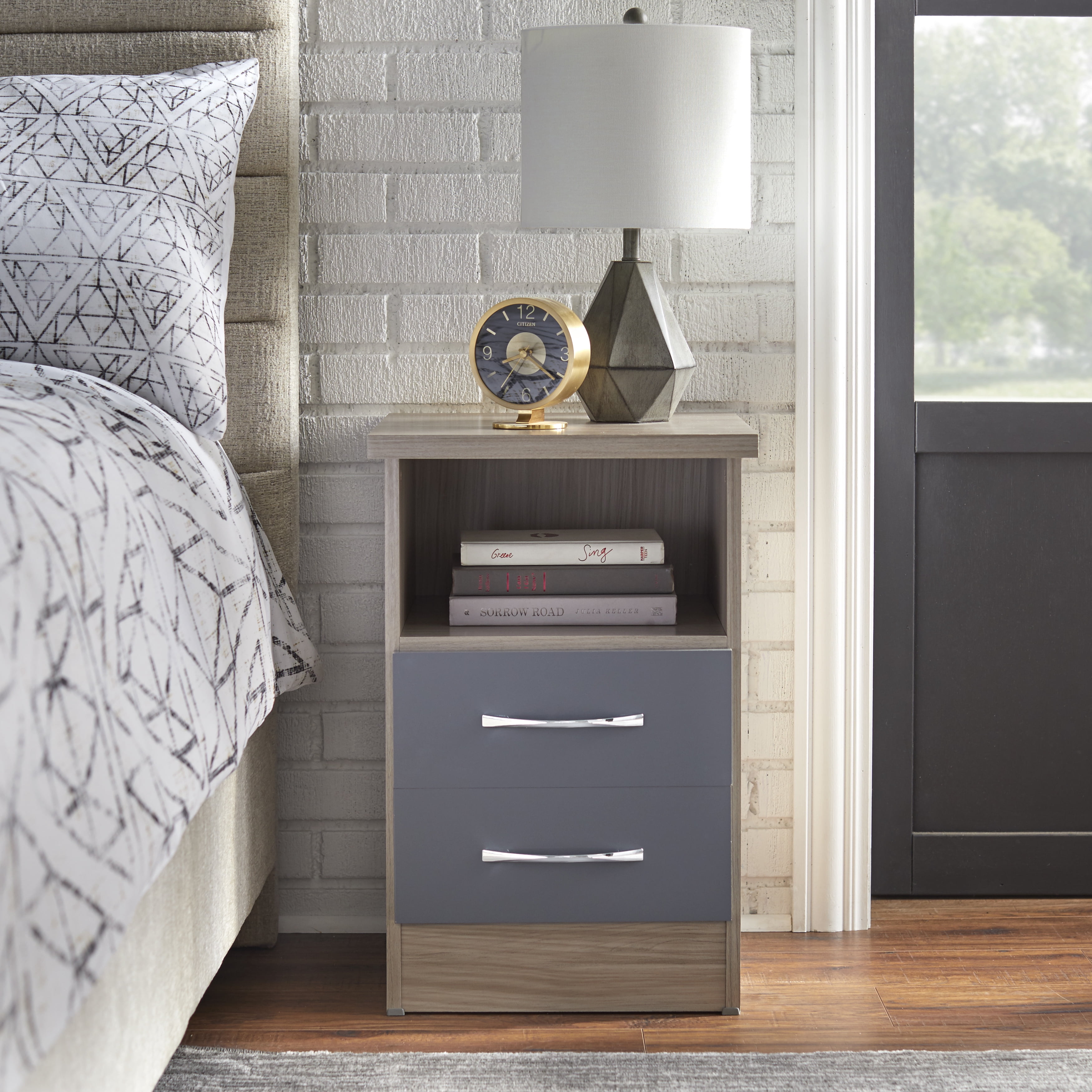 TMS Nevada Nightstand, Gray and Natural