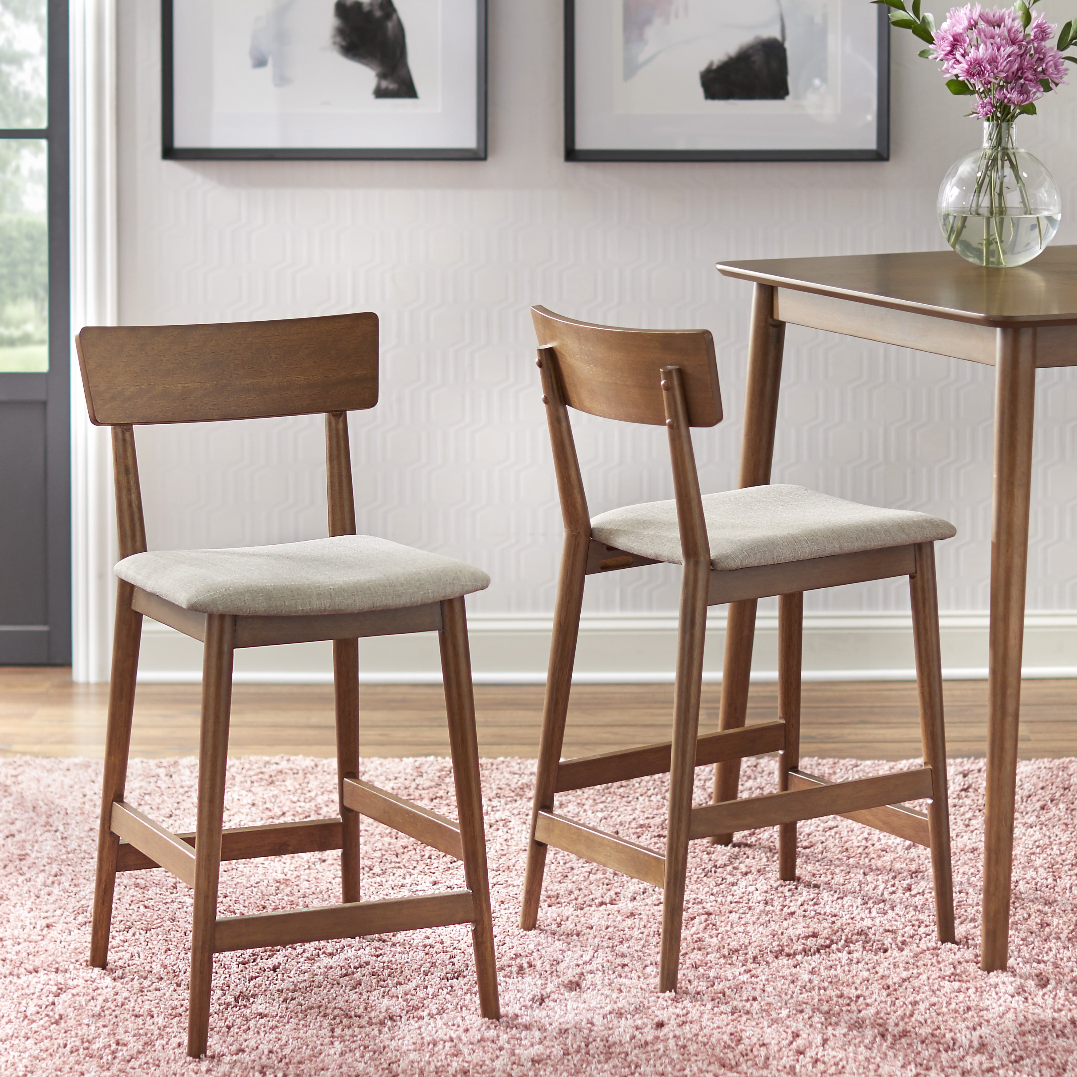 TMS Newington 26 Counter Stool, Walnut and Mocha, Set of 2