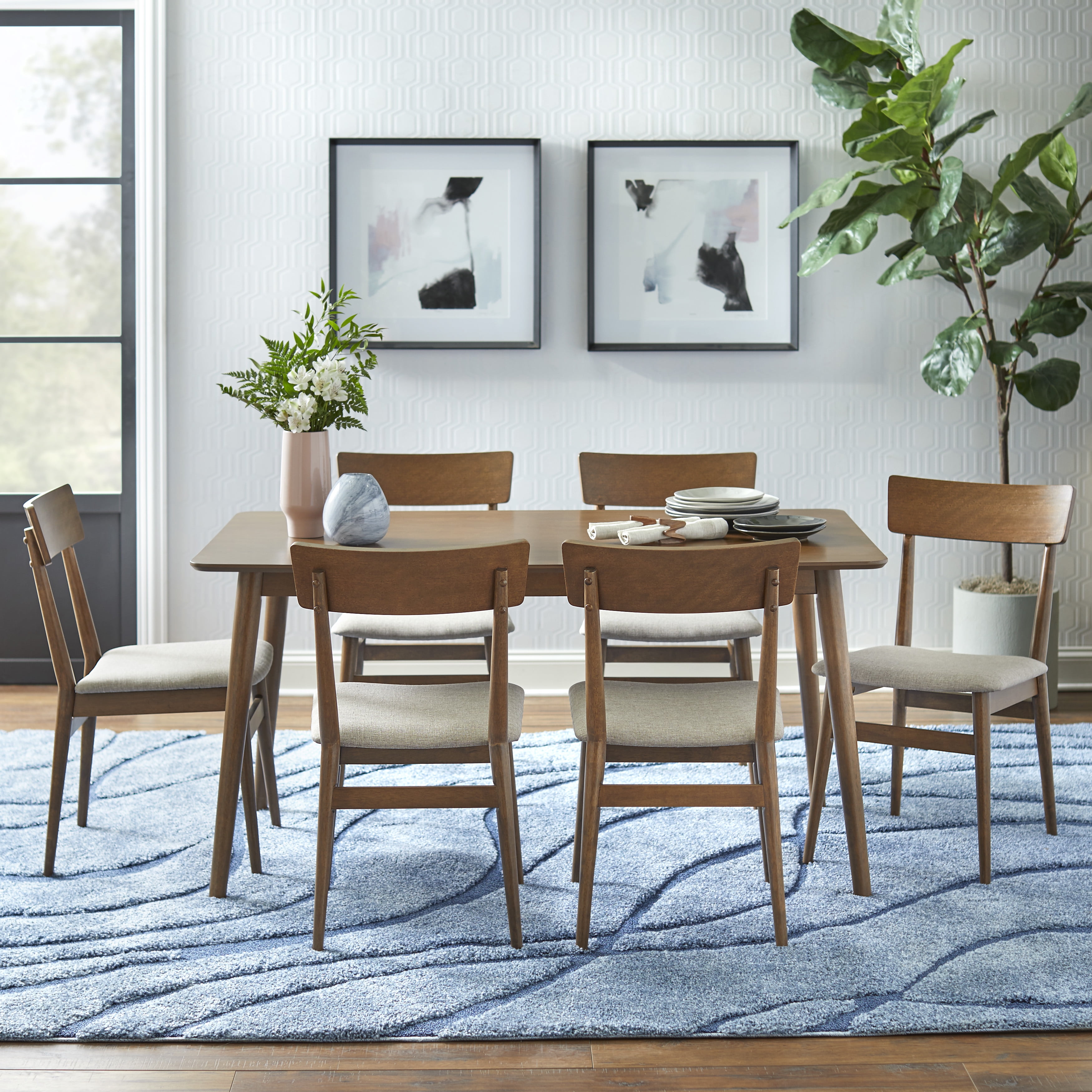 TMS Newington Mid Century 7 Piece Dining Room Set Mocha