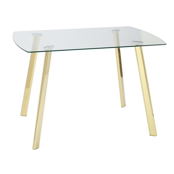 TMS Nola Indoor Dining Table with Tempered Glass Top and Gold-Tone Legs