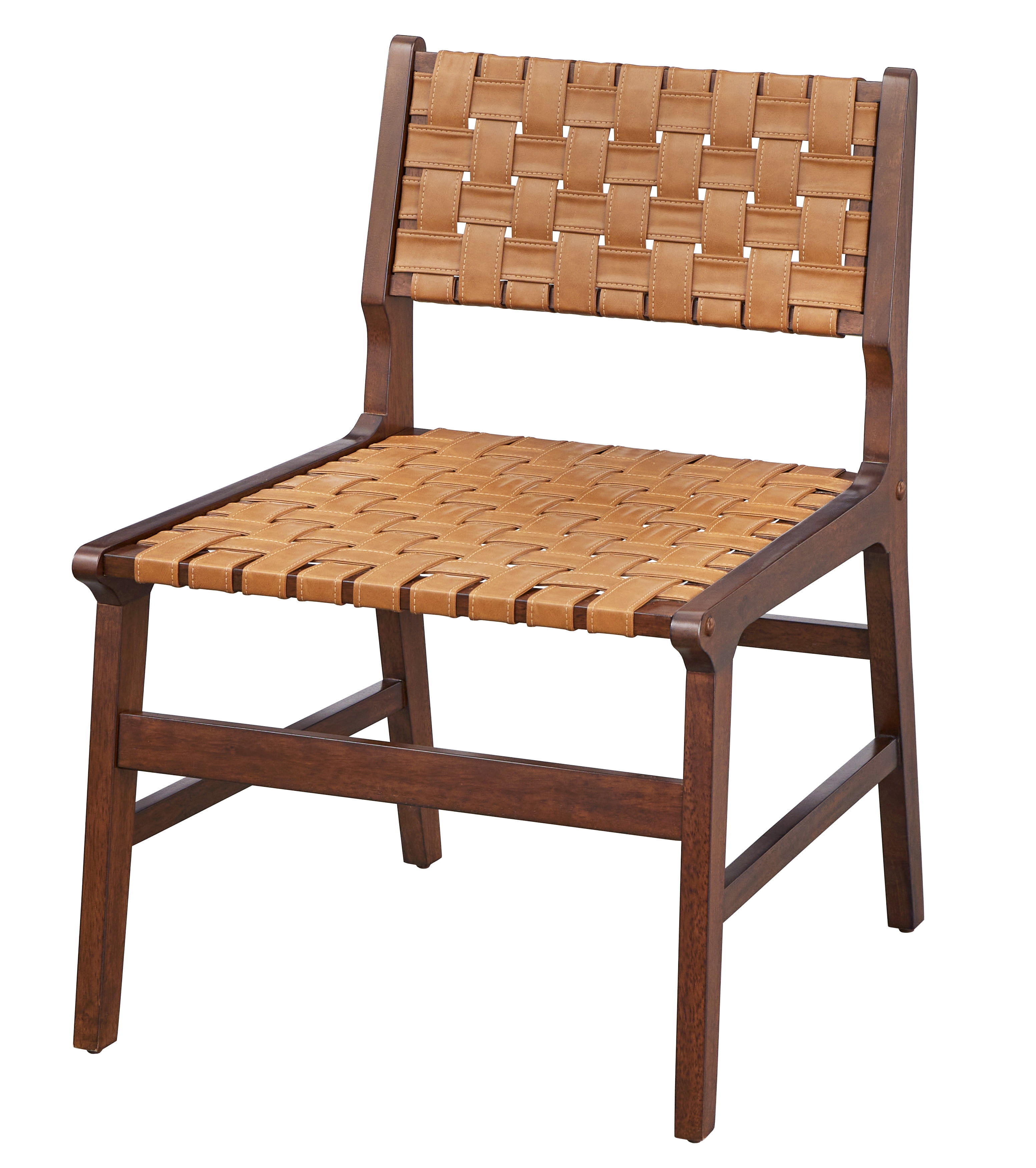 Rustic Brown Faux Leather and Wood Mid-Century Modern Accent Chair