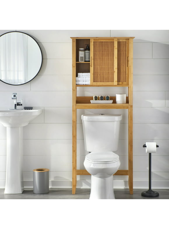 TMS Over the Toilet Bathroom Storage, Space Saver, 1-Door, Bamboo, Natural
