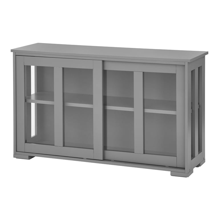 TMS Pacific Storage Cabinet with Glass Stackable Charcoal Gray