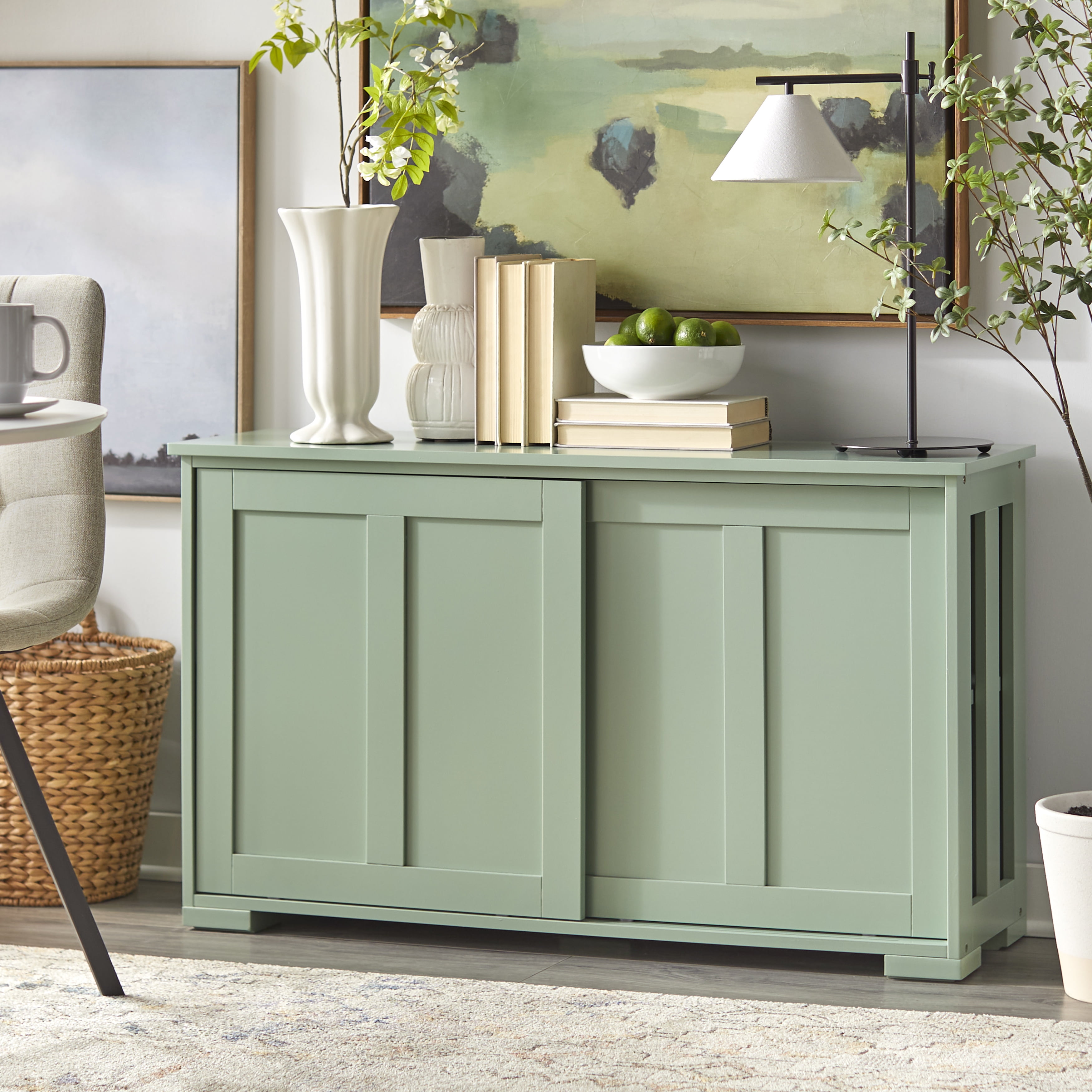 TMS Pacific Wood Sliding Door Storage Cabinet, Adjustable Shelves