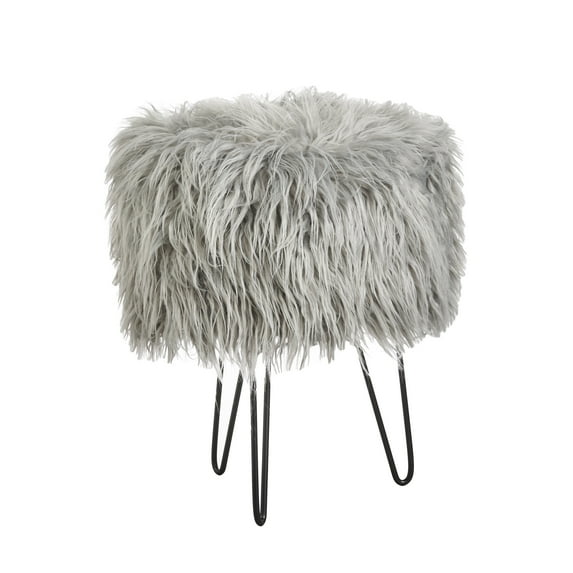 TMS Patrice Round Faux Fur Stool, Multiple Colors