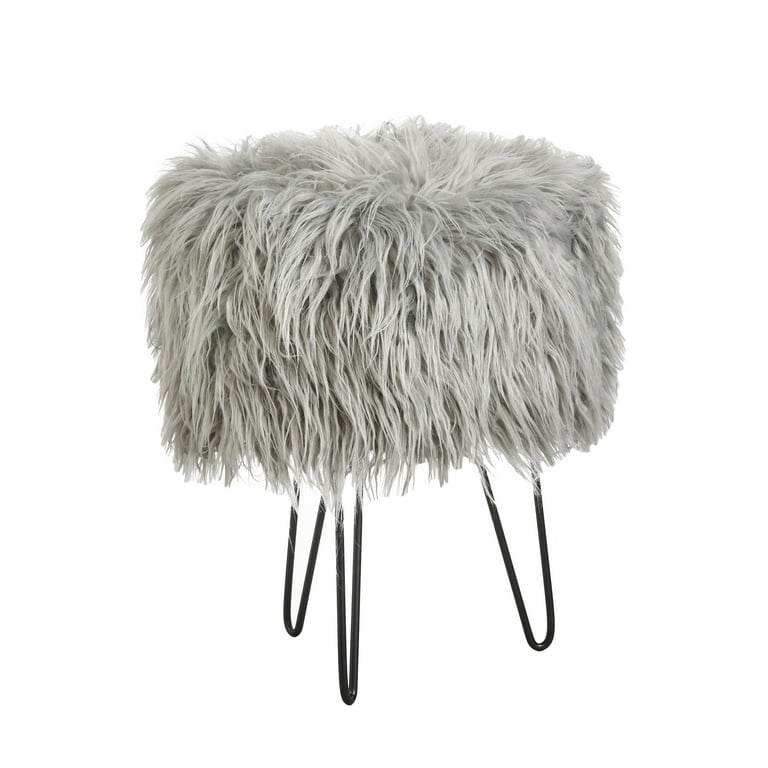TMS Patrice Round Faux Fur Stool Multiple Colors