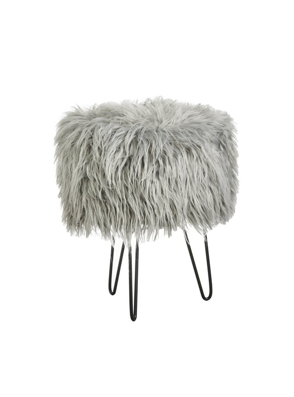 TMS Patrice Round Faux Fur Stool, Multiple Colors