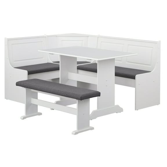 TMS Polly 3-Piece Corner Reversible Indoor Dining Breakfast Nook with Padded Seats, Includes Nook, Table and Bench, White/Charcoal Gray