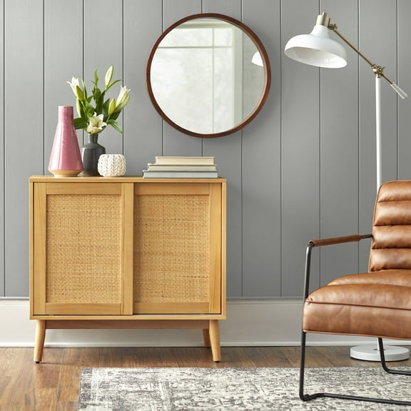 TMS Radcliff 32 Wide Rattan Sliding Door Buffet, Natural Finish