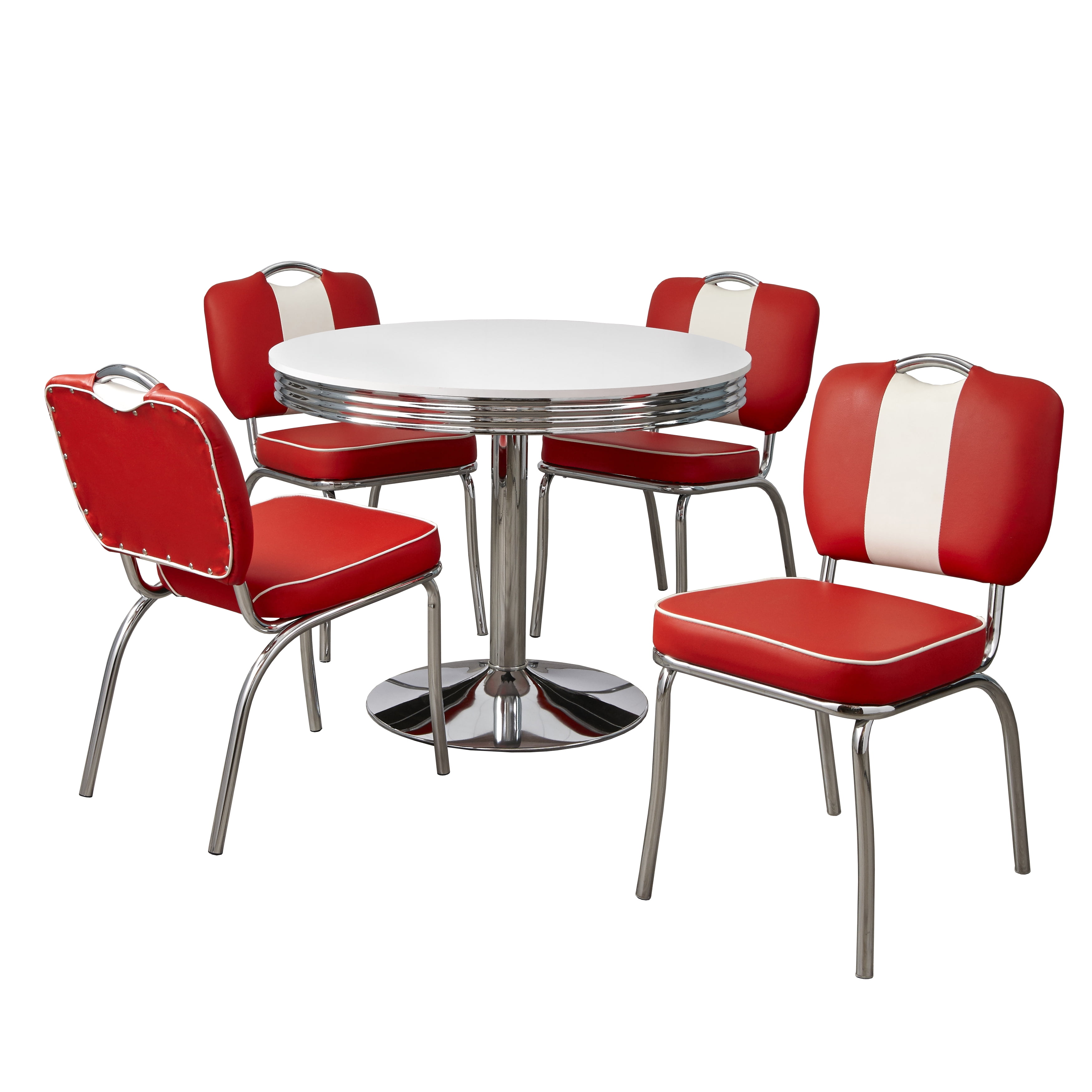 Raleigh Retro 5-Piece Red and White Faux Leather Dining Set