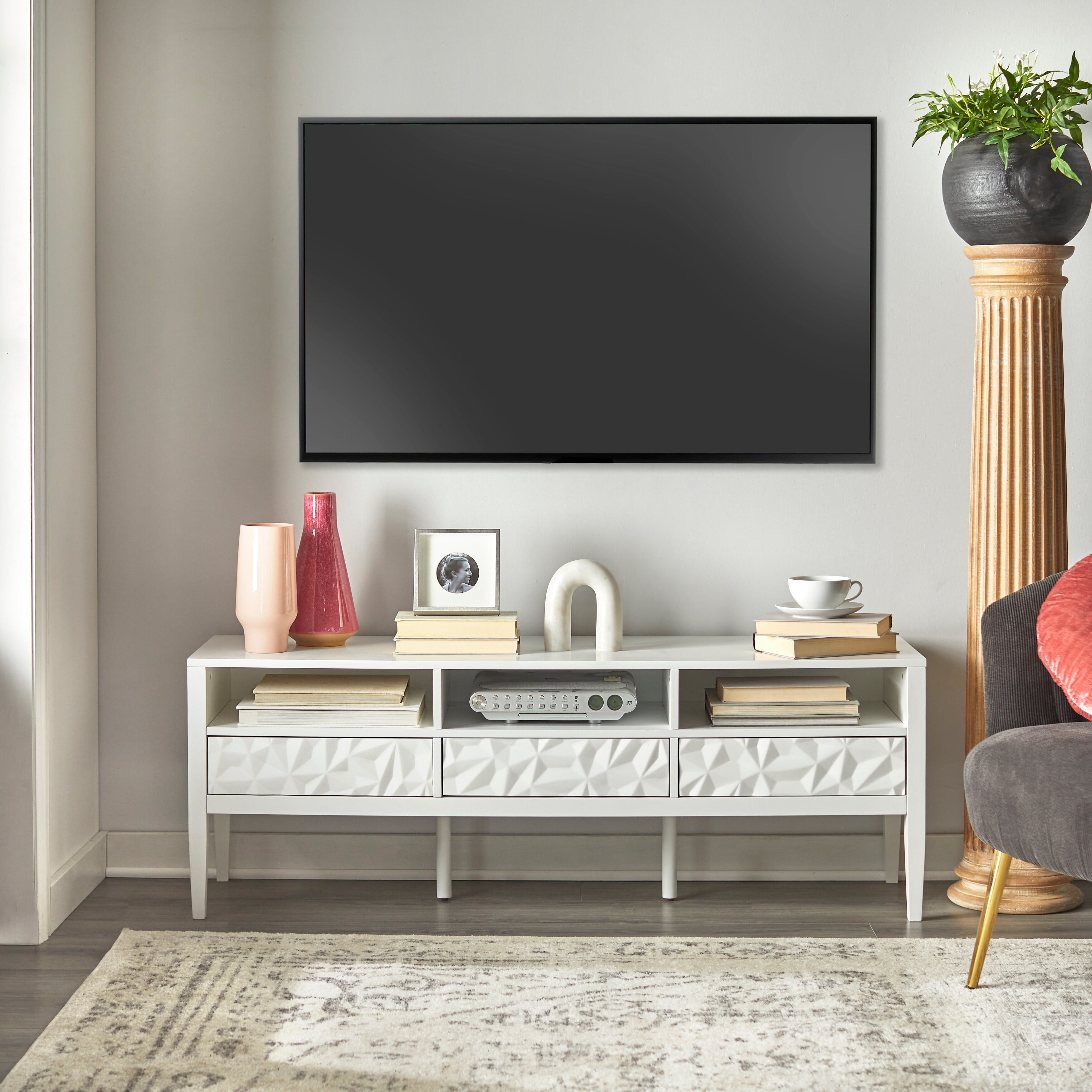 TMS Reggio TV Stand, Fits TVs up to 65", White