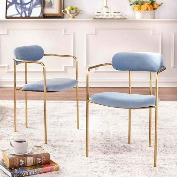 TMS Retro Velvet Dining Arm Chair (Set of 2), Blue