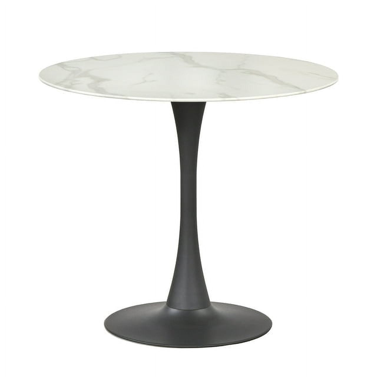 Tiny White Faux Marble Round Dining Table with Black Pedestal Base