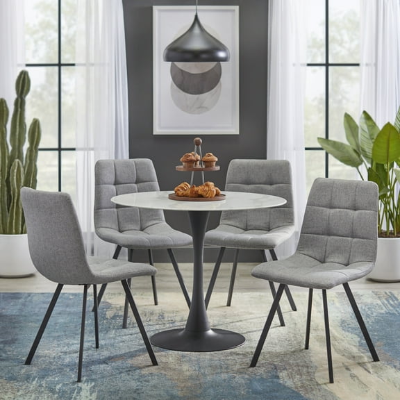 TMS Rho 5-piece Round Dining Set, White and Gray