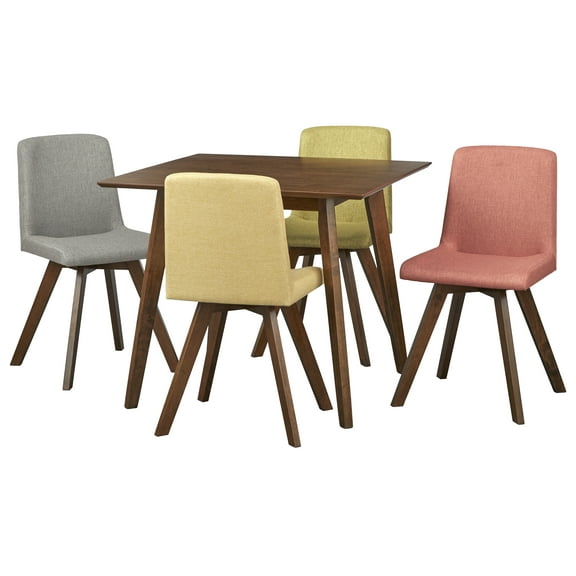 TMS Rochelle 5-Piece Indoor Dining Set, Includes Square Table and Chairs, Walnut/Multi-color