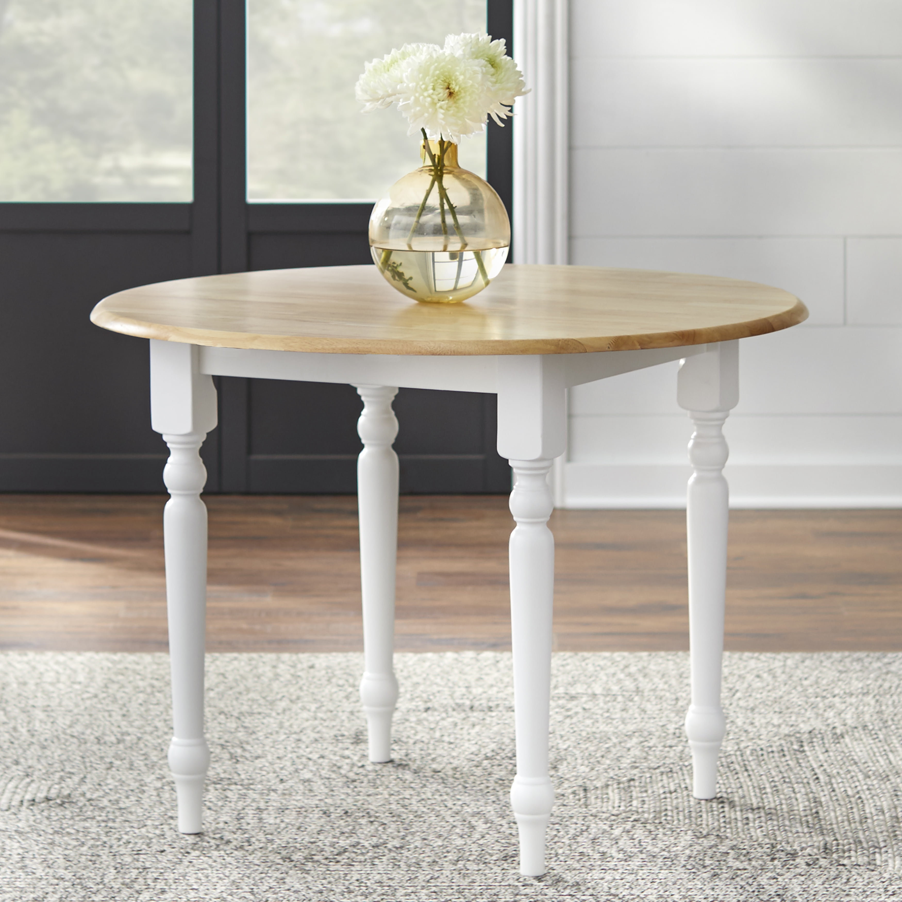 TMS Round Drop Leaf Dining Table White Natural Walmart