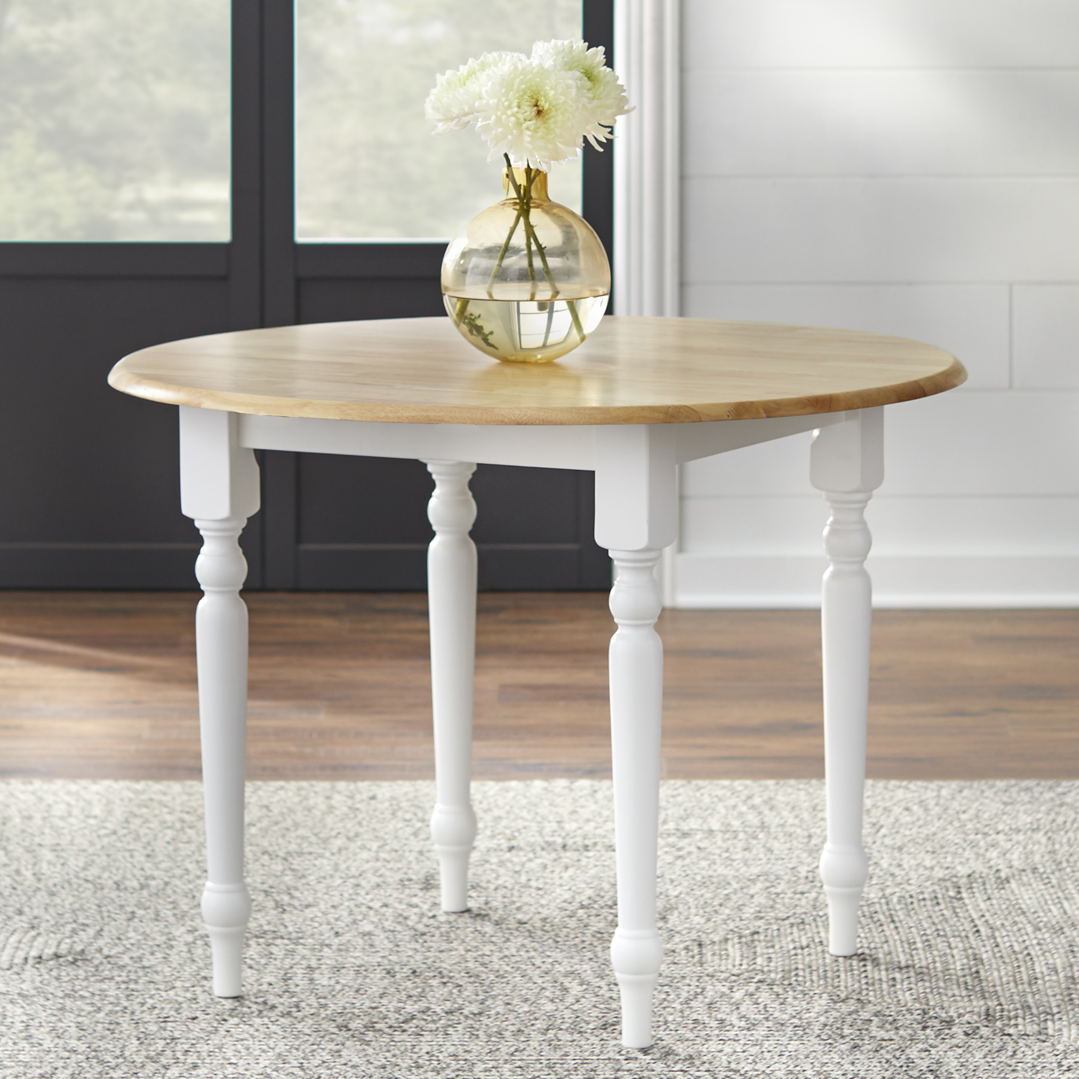 TMS Round Drop-Leaf Dining Table, White/Natural - image 1 of 5