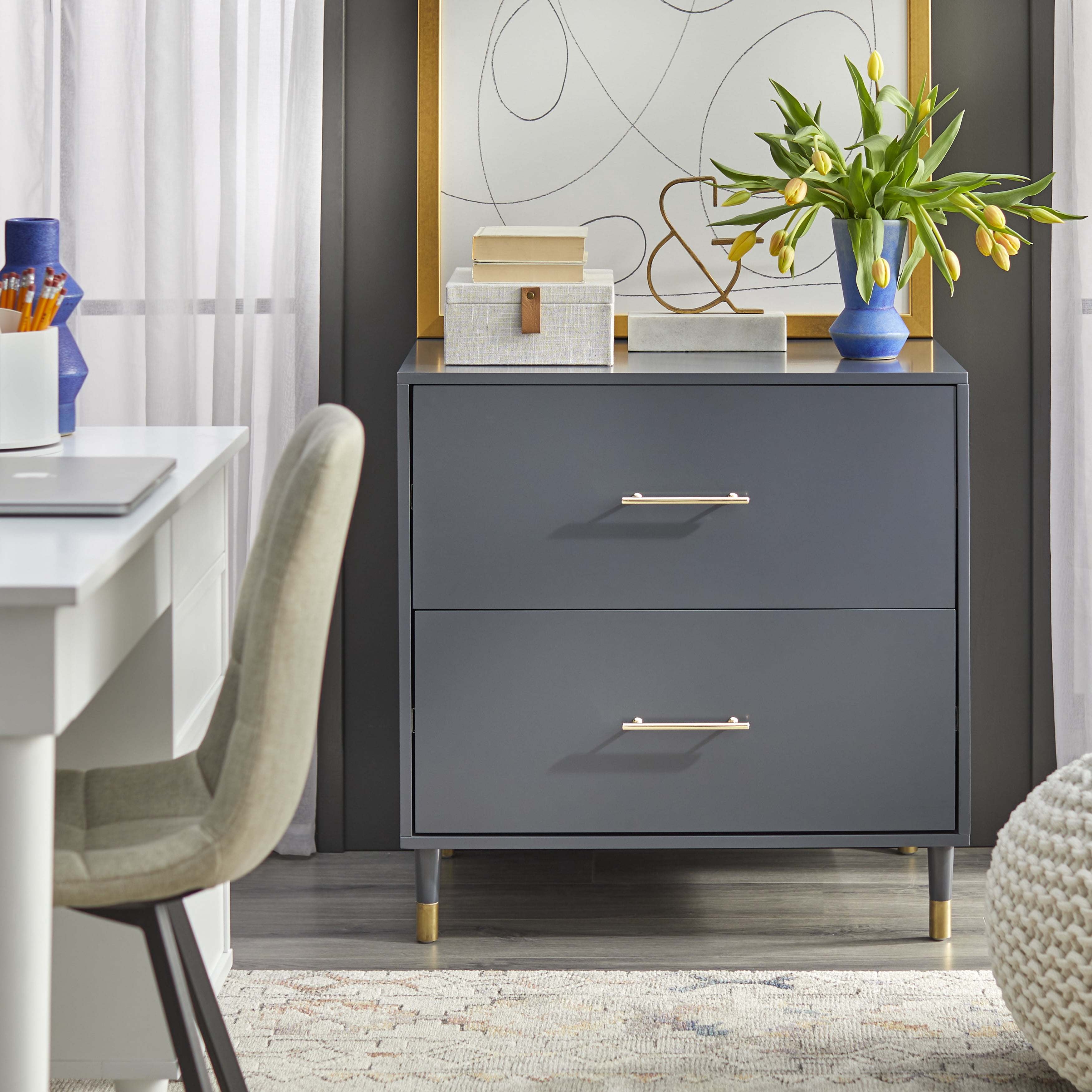 TMS Thompson Lateral Wood Filing Cabinet, Charcoal Gray