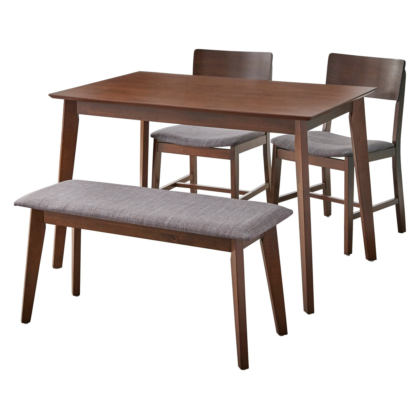 TMS Tiara 4-Piece Mid Century Wood Dining Set with Bench Walnut