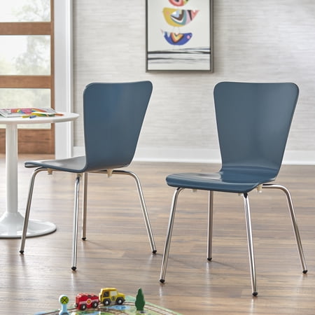 TMS Tula Modern Mid-Century Wood Stackable Bentwood Kids Chair (Set of 2), Midnight Blue