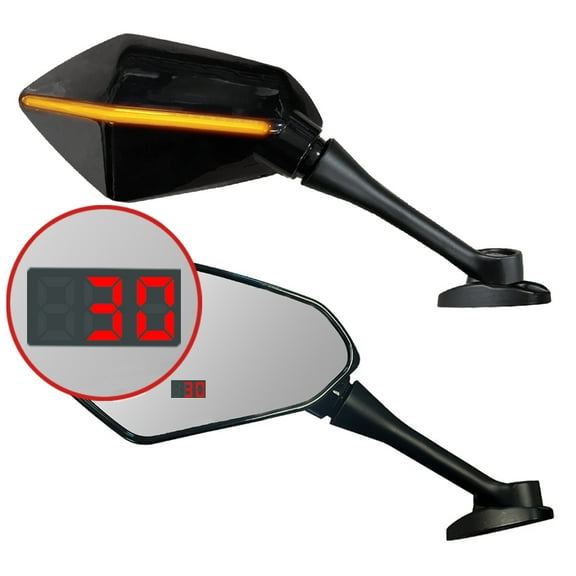 TMS Universal Headup Integrated Motorcycle Mirrors Rear View Side 10mm with GPS LED Speedometer Display and Turn Signal Compatible with Street Dirt Bike US PATENT NO. US9,372,344B2