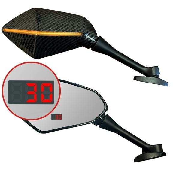 TMS Universal Headup Integrated Motorcycle Mirrors Rear View Side 10mm with GPS LED Speedometer Display and Turn Signal Compatible with Street Dirt Bike (US PATENT NO. US9,372,344B2)